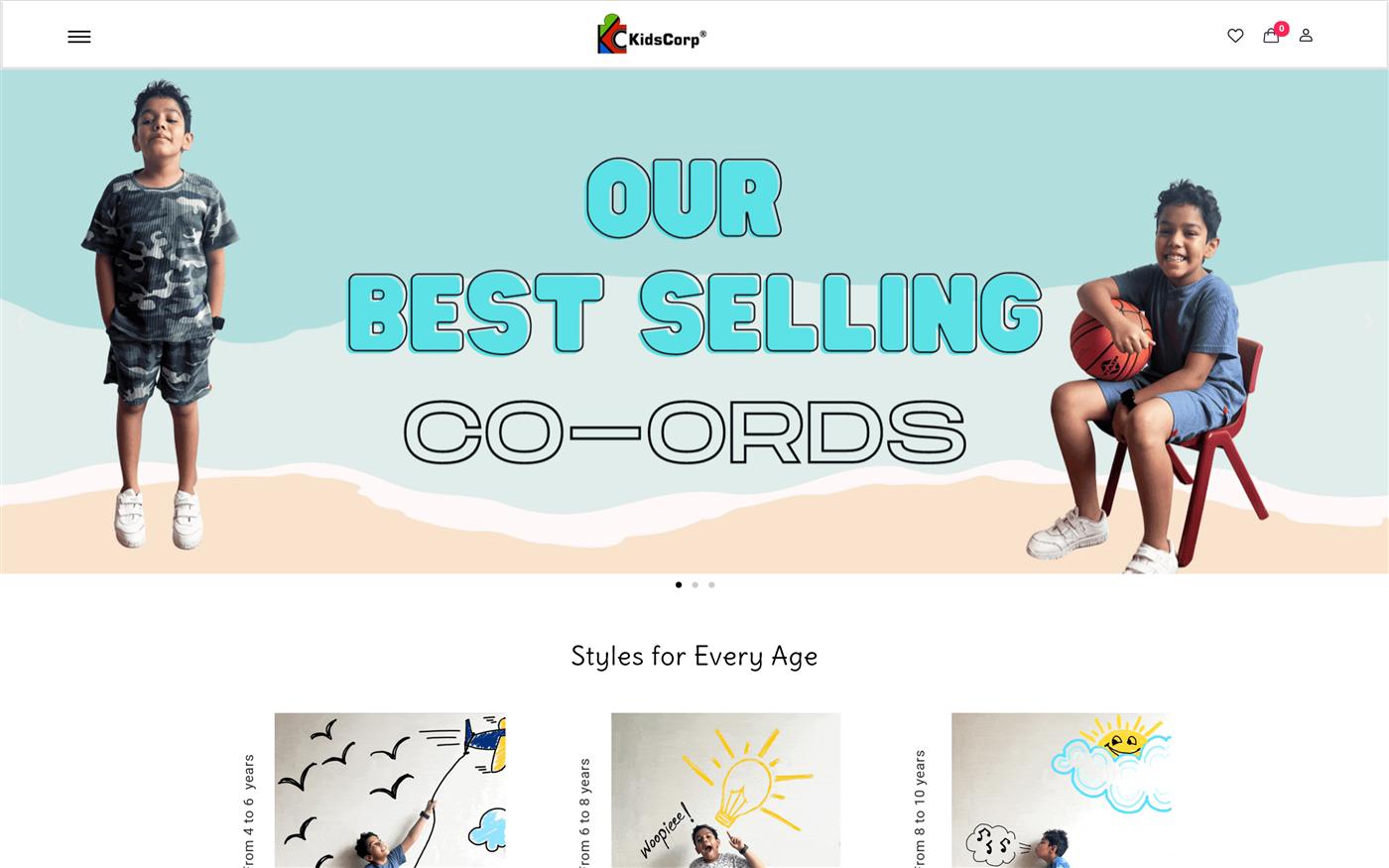 KidsCorp ordering platform homepage