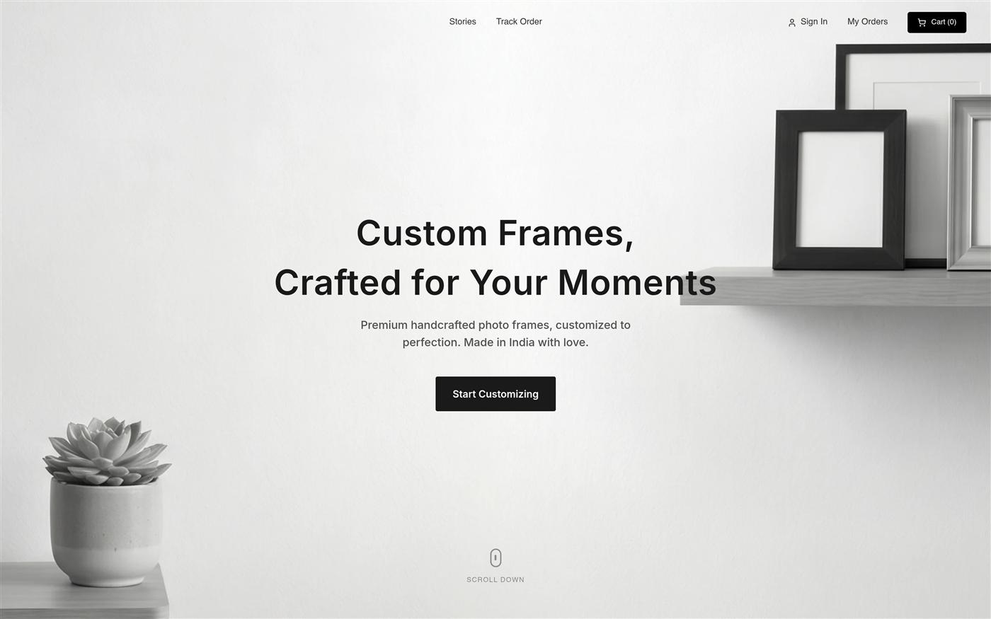 OurArtworks custom frame configurator homepage